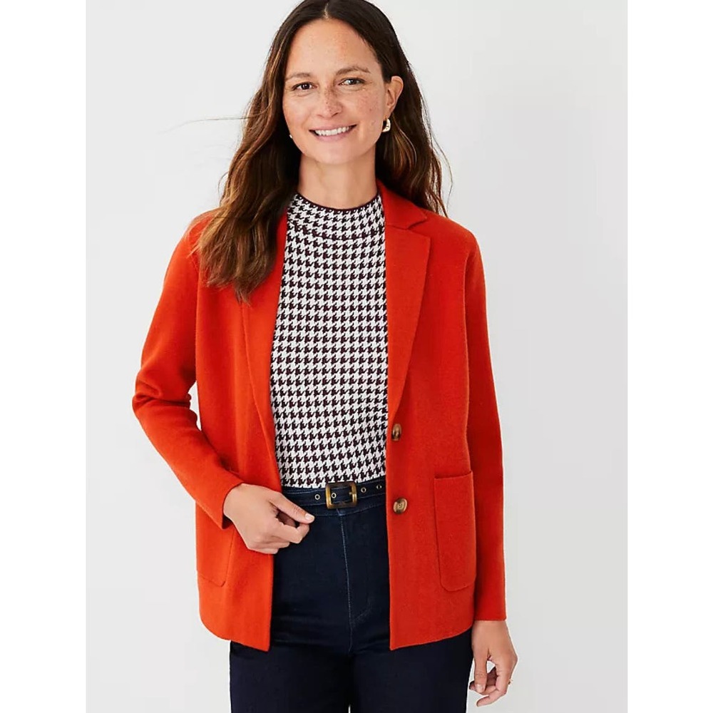 Ann Taylor Sweater Blazer Red Cardigan Size Large